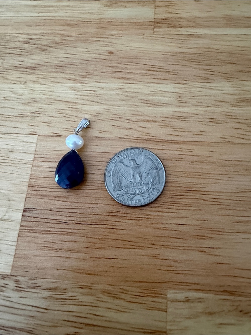 Pearl and Raw Saphire Teardrop Pendant .925 - Picture 2 of 2
